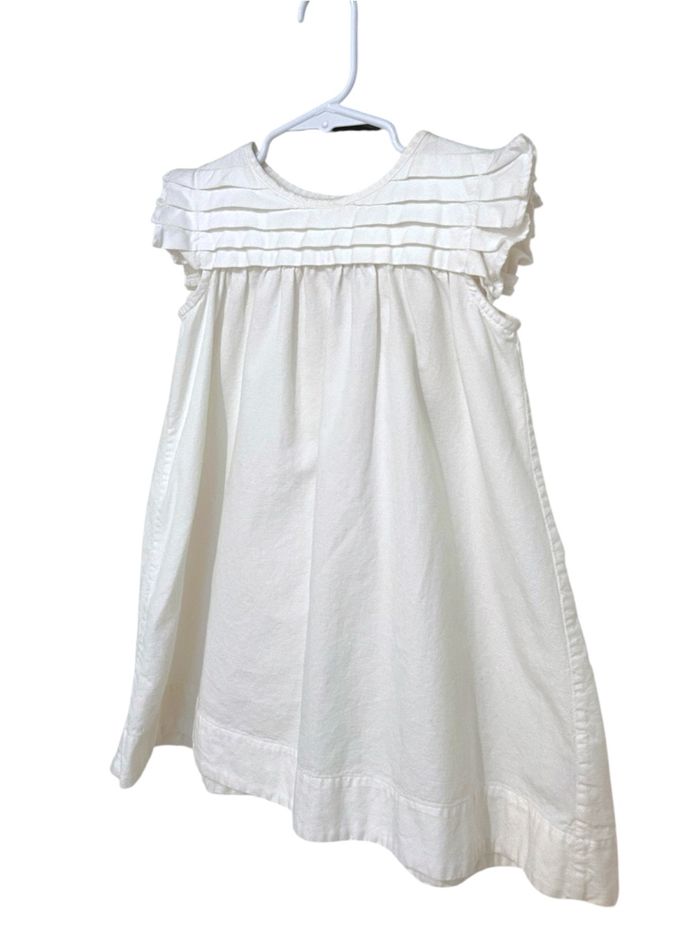Petit Bateau White Pleated Ruffle Sleeve Cotton Dress- Sz- 36m / 94cm (US- 3yr)